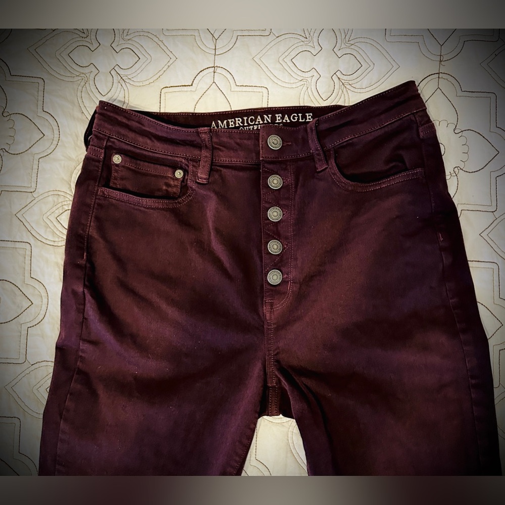 American Eagle Outfitters High Waist Women's Burgundy Skinny Jeans Size 12